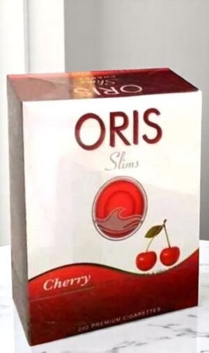 บุหรี่ Oris Cherry Slims ซองสีแดงสดใส โดดเด่นด้วยโลโก้ Oris นำเข้าจากเยอรมนี มุมมองด้านหน้า