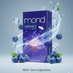 ซองบุหรี่ Mond Variance Blueberry Menthol รายล้อมด้วยลูกบลูเบอร์รี่และน้ำแข็ง สื่อถึงความเย็นสดชื่น