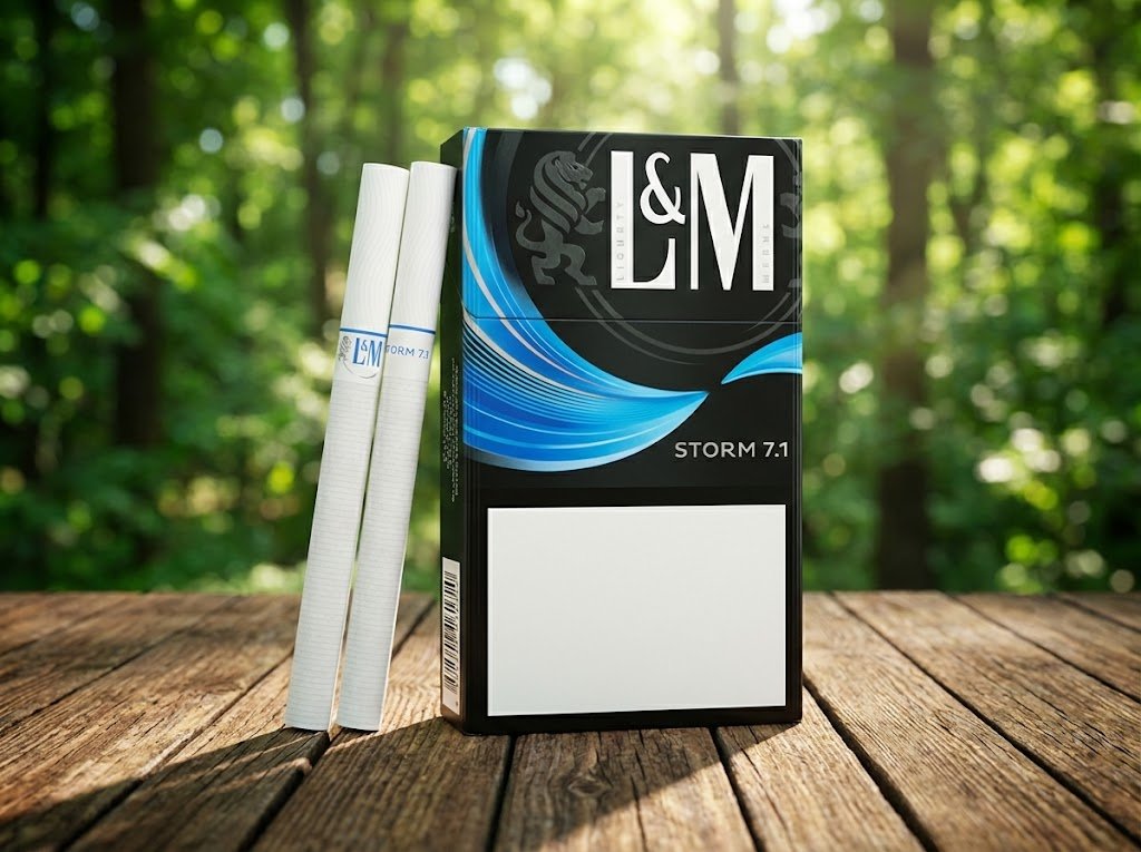 บุหรี่ L&M Storm 7.1 ซองสีดำ-ฟ้า บุหรี่สายเย็นจากสวิตเซอร์แลนด์ ไม่มีเม็ดบีบ