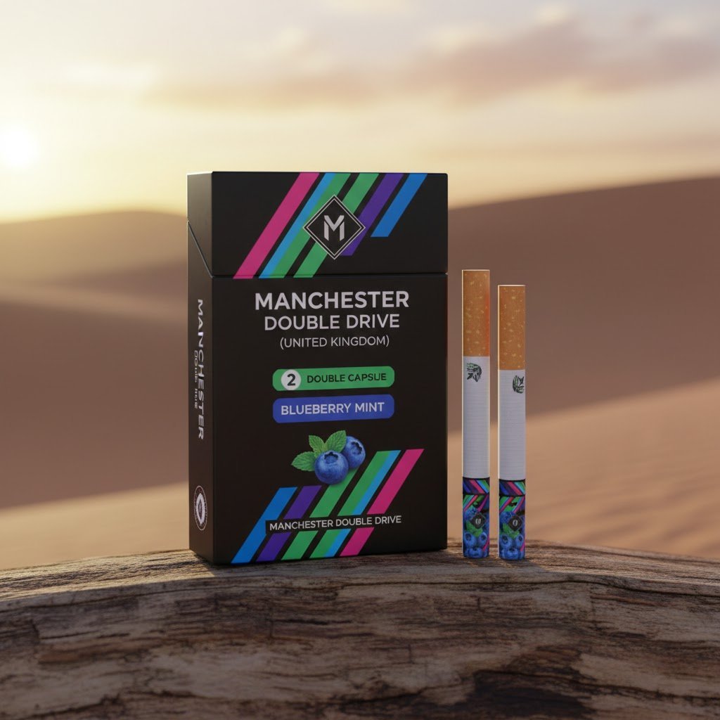 Manchester Double Drive บุหรี่นอก แมนเชสเตอร ดับเบิล ไดรฟ 2 เม็ดบีบ บลูเบอรรี่มิ้นต