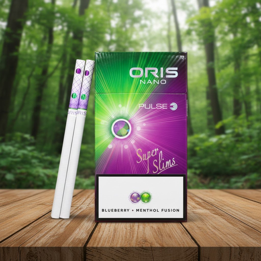 Oris Pulse Blueberry Menthol (โอริส พัลซ บลูเบอรรี่ เมนทอล) บุหรี่นอก 2 เม็ดบีบ มวน Super Slims